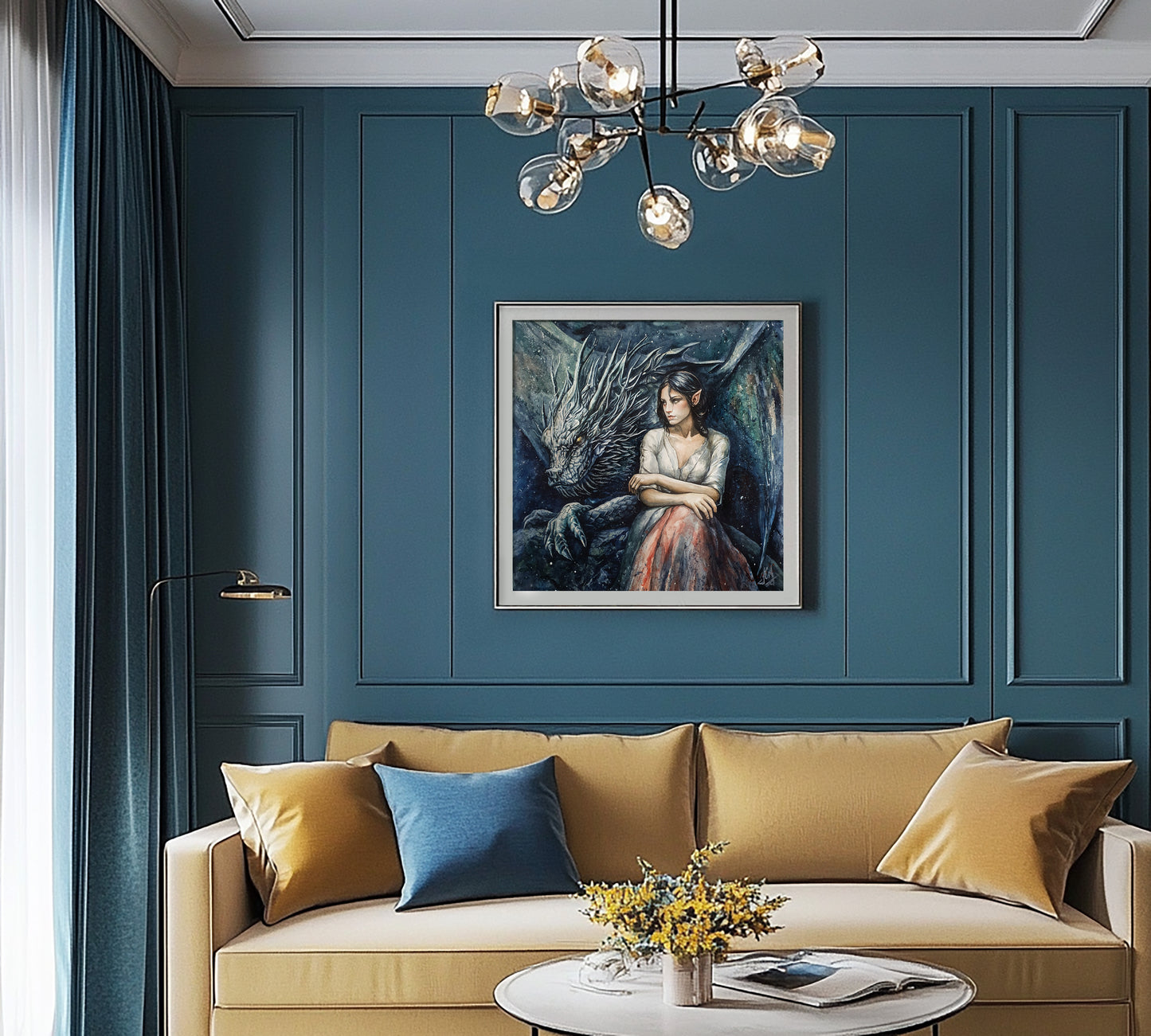 🐉❤️"Legends Beneath the Stars" - Watercolor and Ink Drawing (20x20")