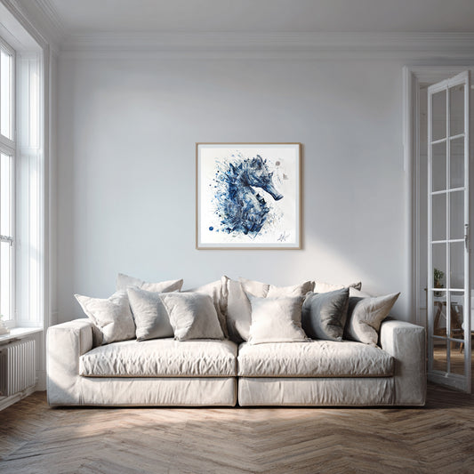 Original "FROM DEPTH TO LIGHT / The Seahorse Emerges" - Watercolor Painting (20x20")