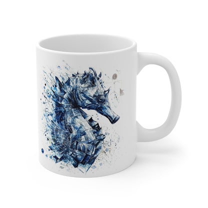 Seahorse Art Mug — Blue Ocean Wildlife Design Ceramic Coffee Cup Gift