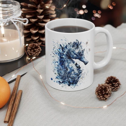 Seahorse Art Mug — Blue Ocean Wildlife Design Ceramic Coffee Cup Gift