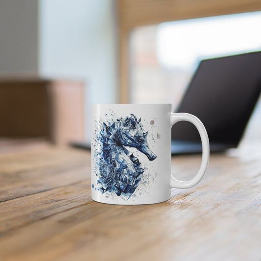 Seahorse Art Mug — Blue Ocean Wildlife Design Ceramic Coffee Cup Gift