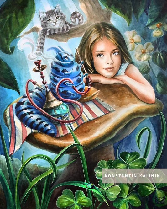 🔮🐛"The Caterpillar’s Riddle" - Watercolor Painting (12x16")