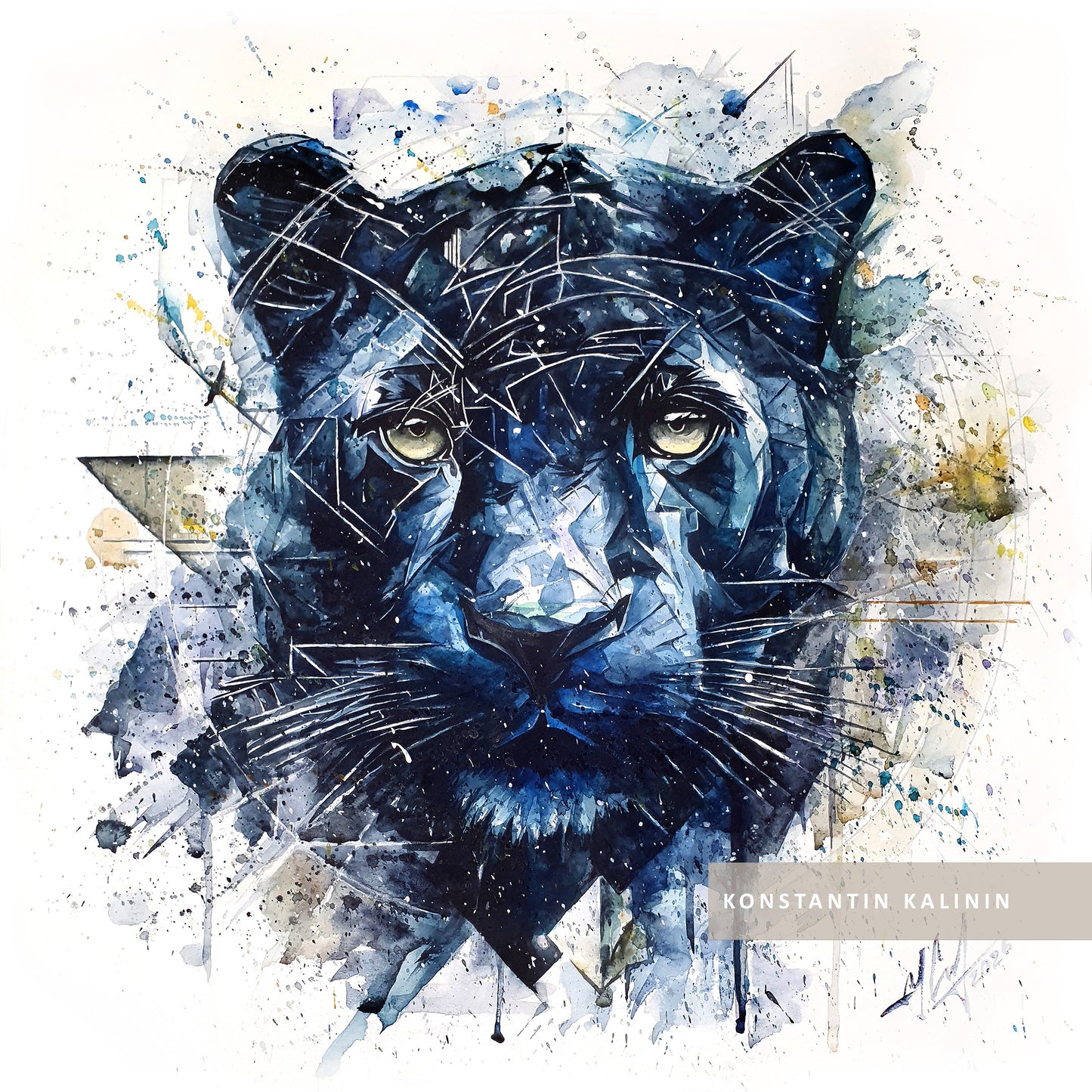 Original "SHADOW OF THE PRIMAL / The Black Panther" – Watercolor Painting (20x20")