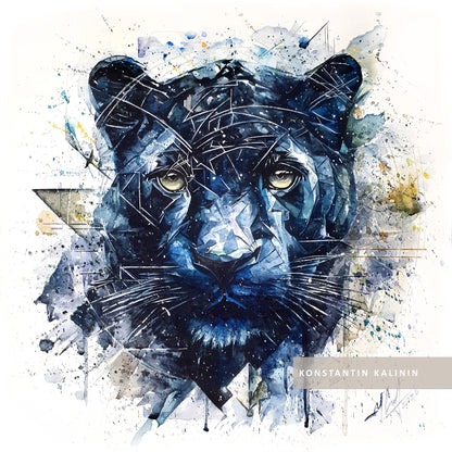 Original "SHADOW OF THE PRIMAL / The Black Panther" – Watercolor Painting (20x20")