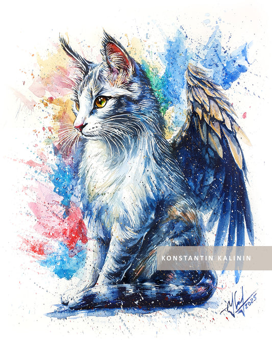 🐱✨"Whispers of the Sky" - Watercolor Painting (16x20")