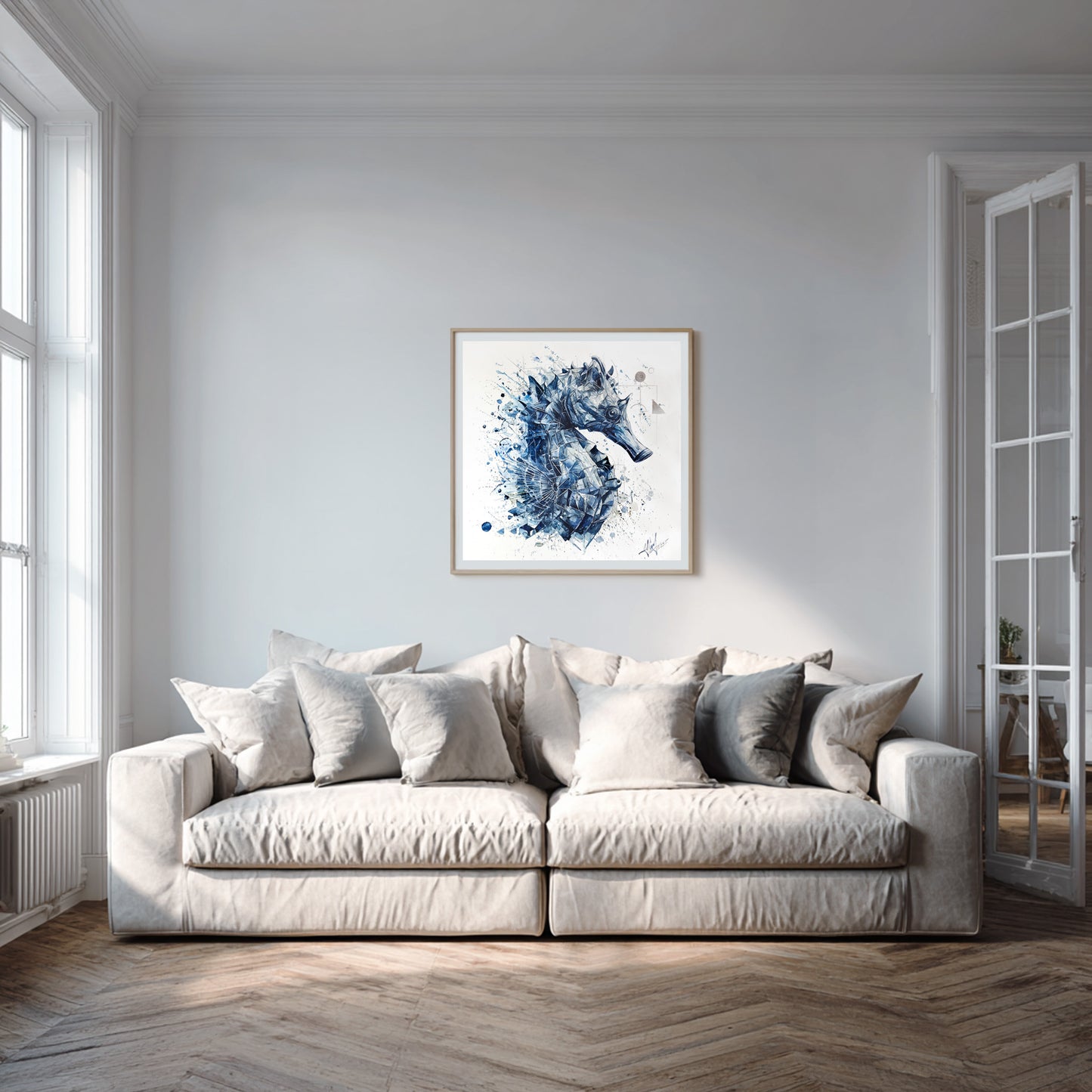 Original "FROM DEPTH TO LIGHT / The Seahorse Emerges" - Watercolor Painting (20x20")