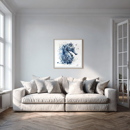 Original "FROM DEPTH TO LIGHT / The Seahorse Emerges" - Watercolor Painting (20x20")