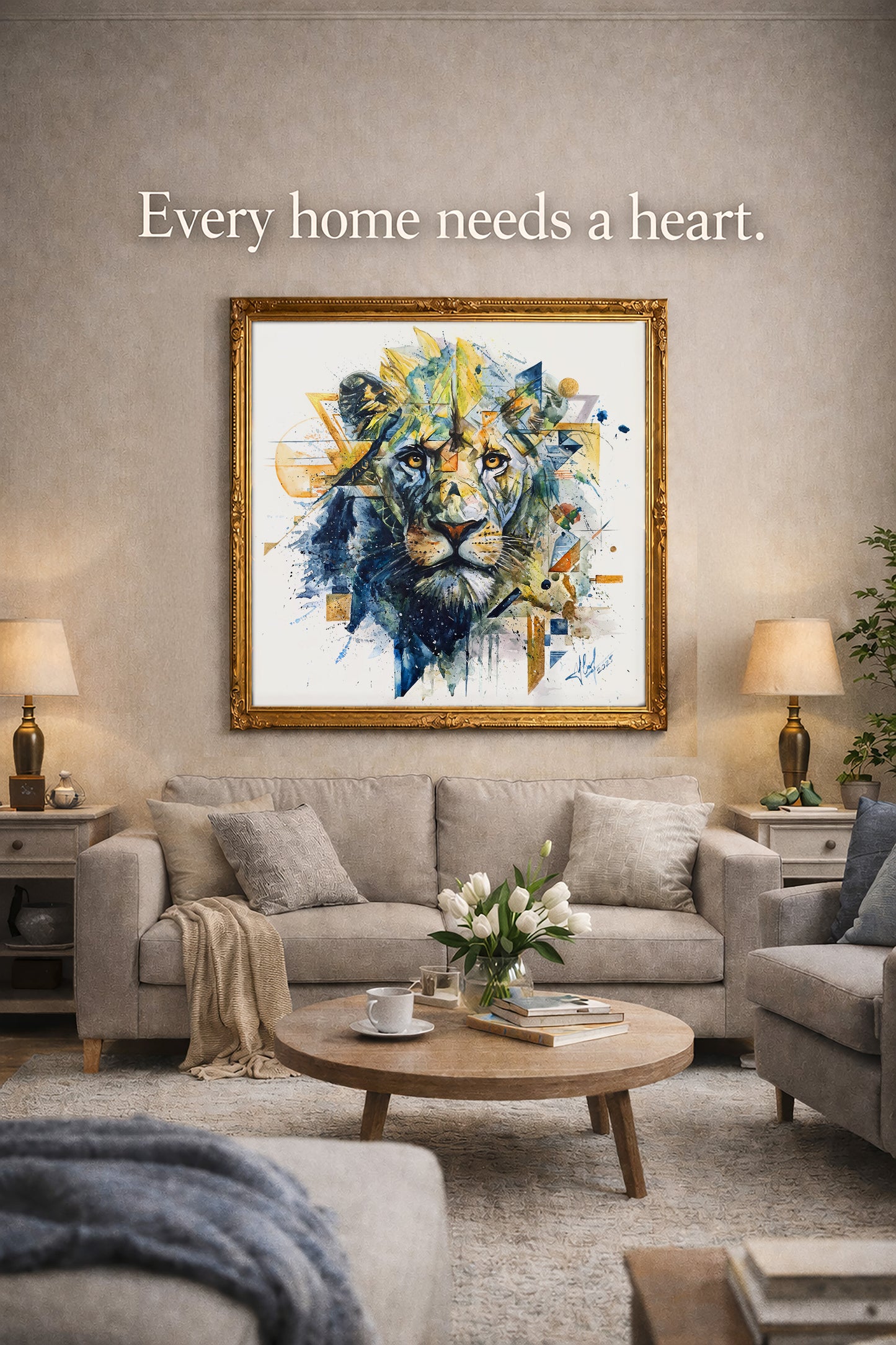 Original "PRIMORDIAL SUN / The Lion Awakens" - Watercolor Painting (20x20")