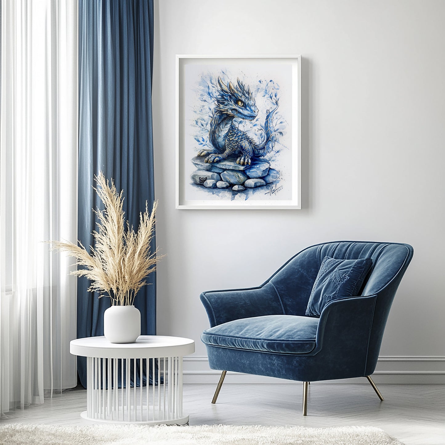 "Sapphire Dragonling" - Watercolor Painting (12x16")