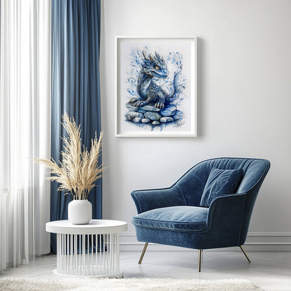 "Sapphire Dragonling" - Watercolor Painting (12x16")