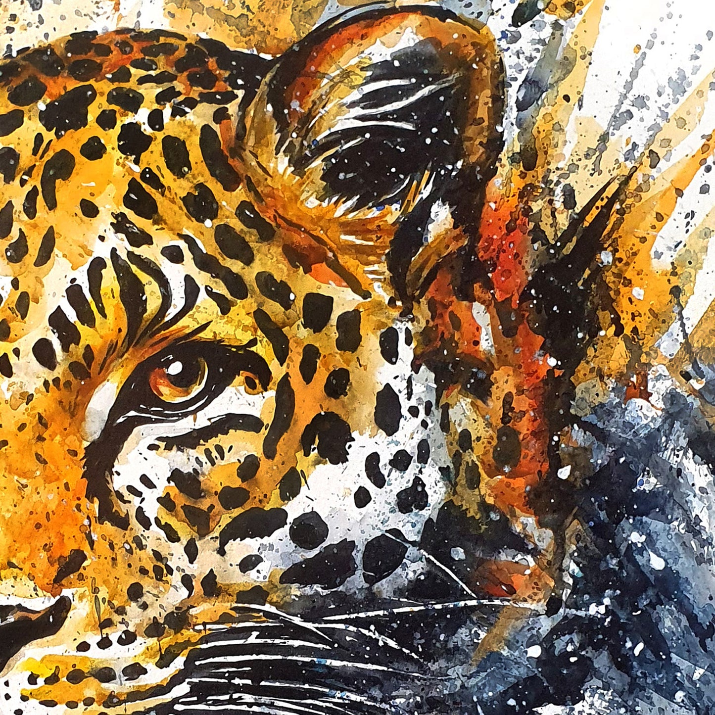 Original “BORN OF LIGHTNING / The Leopard Strikes” - Watercolor Painting (20x20")