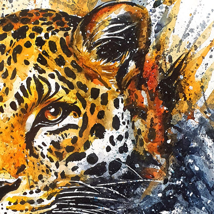 Original “BORN OF LIGHTNING / The Leopard Strikes” - Watercolor Painting (20x20")