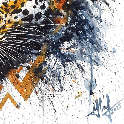 Original “BORN OF LIGHTNING / The Leopard Strikes” - Watercolor Painting (20x20")