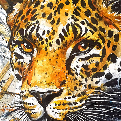 Original “BORN OF LIGHTNING / The Leopard Strikes” - Watercolor Painting (20x20")