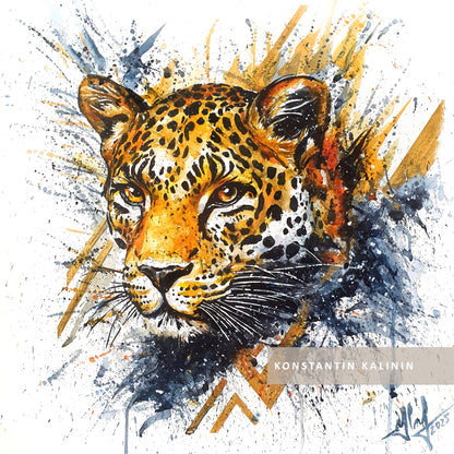 Original “BORN OF LIGHTNING / The Leopard Strikes” - Watercolor Painting (20x20")