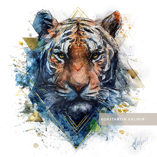 Original "EYES OF THE STORM / The Tiger Rises" - Watercolor Painting (20x20")