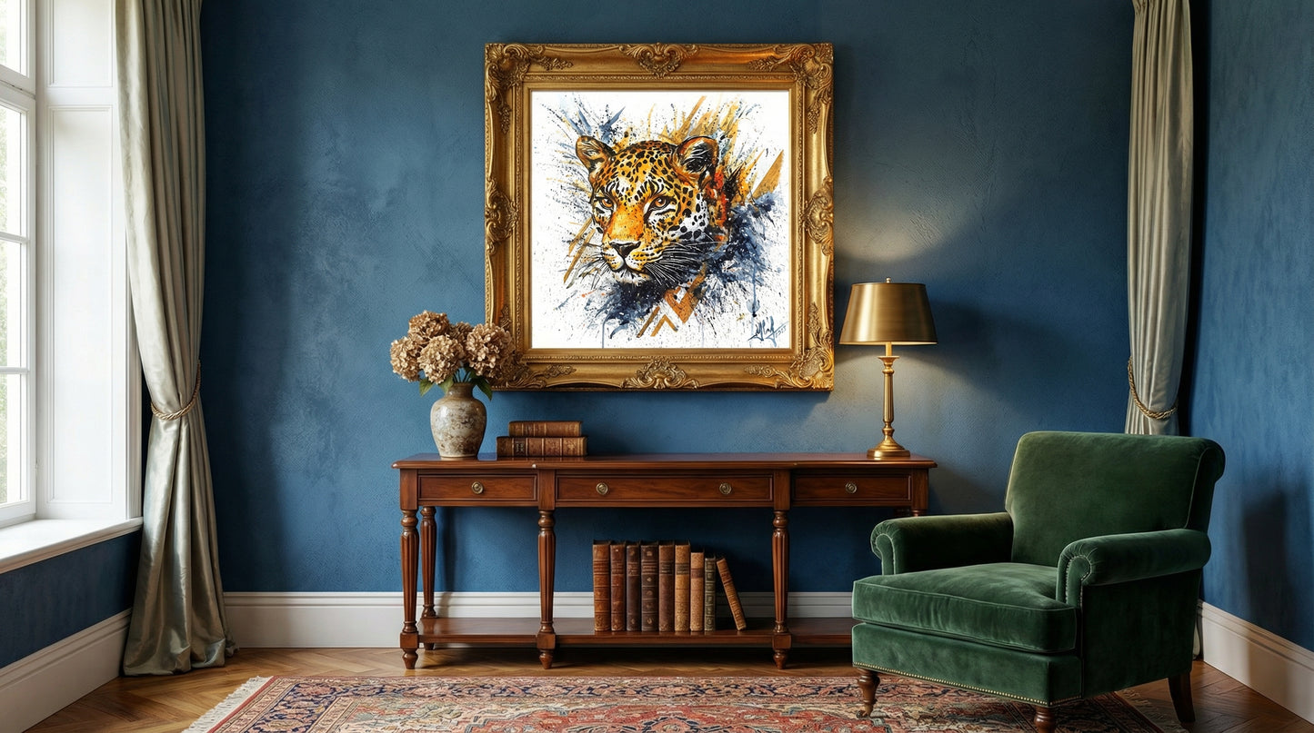 Original “BORN OF LIGHTNING / The Leopard Strikes” - Watercolor Painting (20x20")