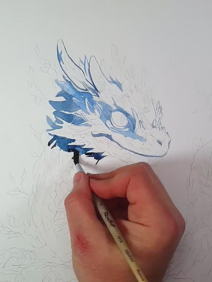 "Sapphire Dragonling" - Watercolor Painting (12x16")