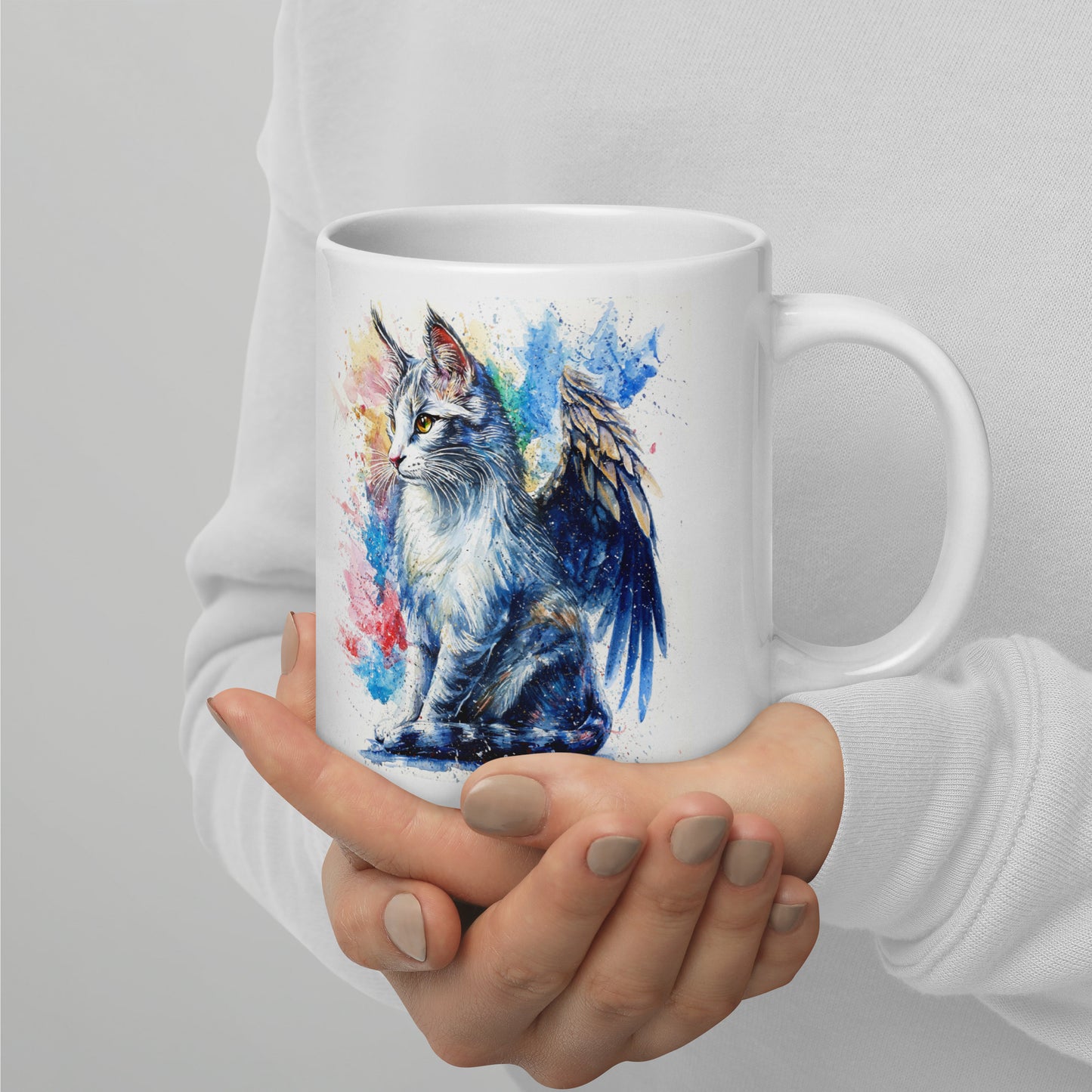 🐱✨"Whispers of the Sky" - White glossy mug